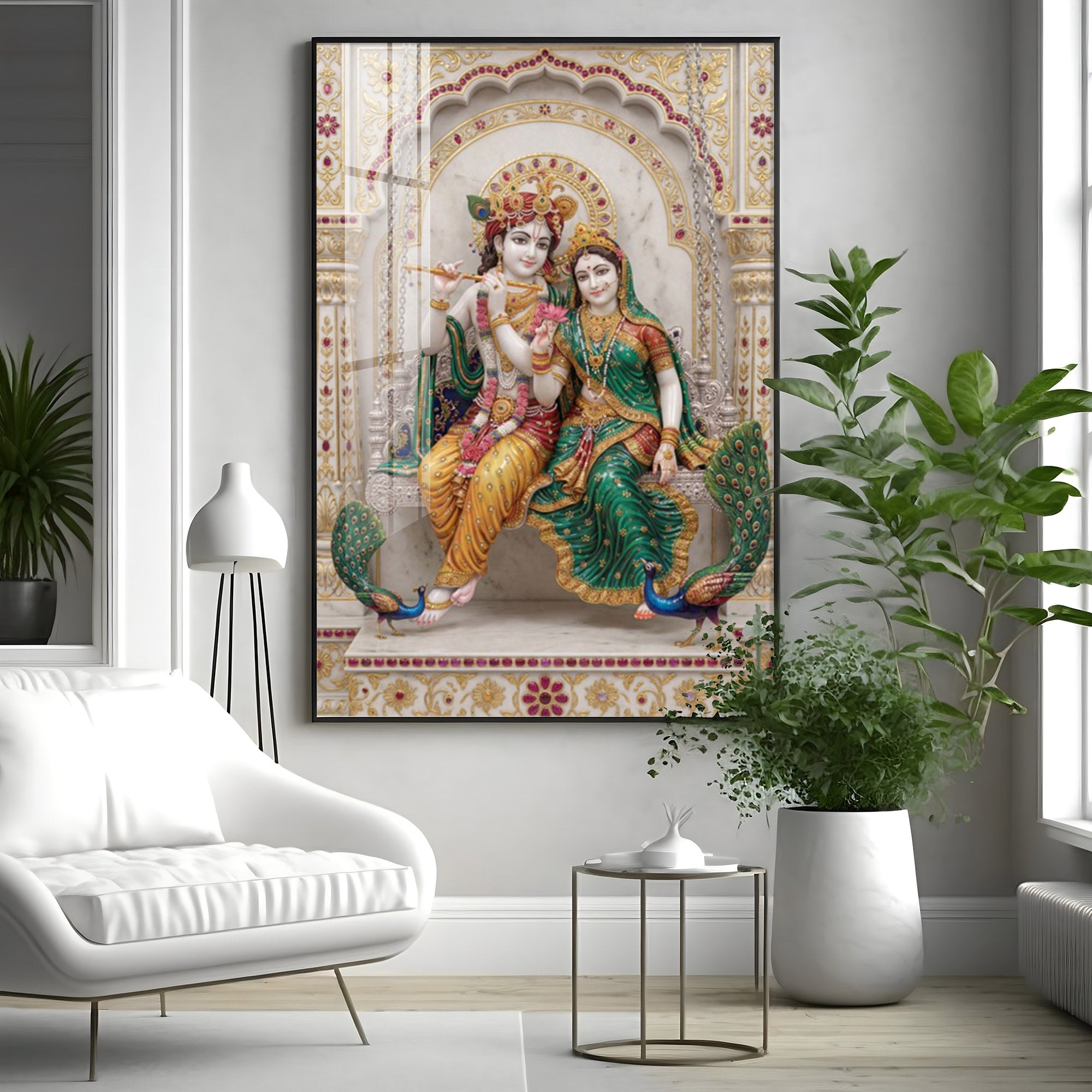 Radiant Radha Krishna Love Premium Acrylic Vertical Wall Art