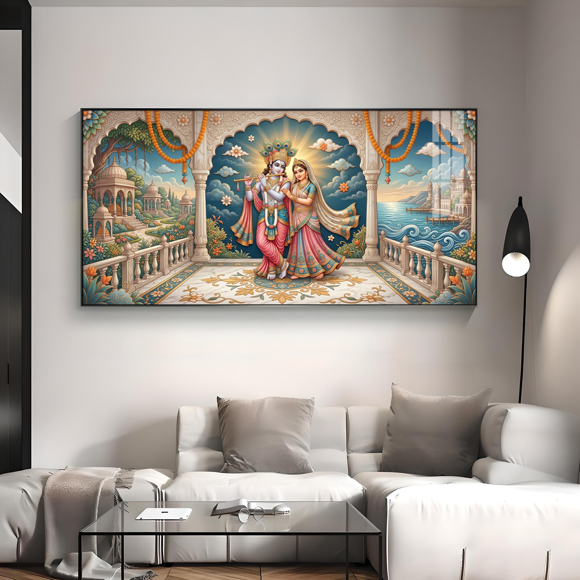 Shri Radha Krishna Holding A Flute Premium Acrylic Horizontal Wall Art
