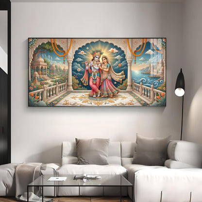 Shri Radha Krishna Holding A Flute Premium Acrylic Horizontal Wall Art