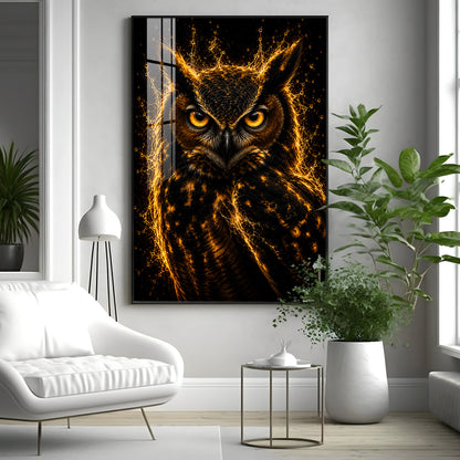 Golden Flame Owl Premium Acrylic Vertical Wall Art