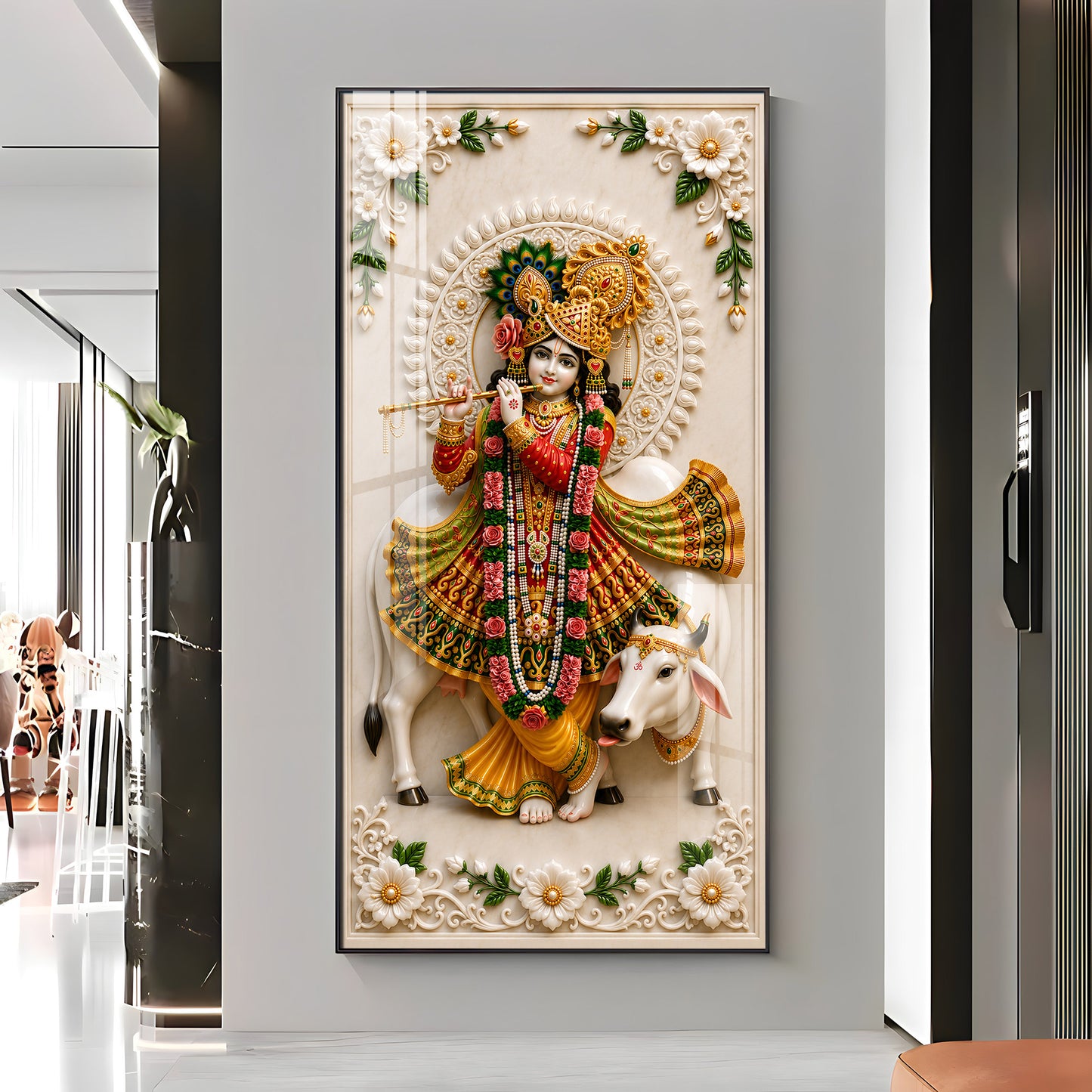 Lord Krishna Playing The Flute Premium Acrylic Vertical Wall Art
