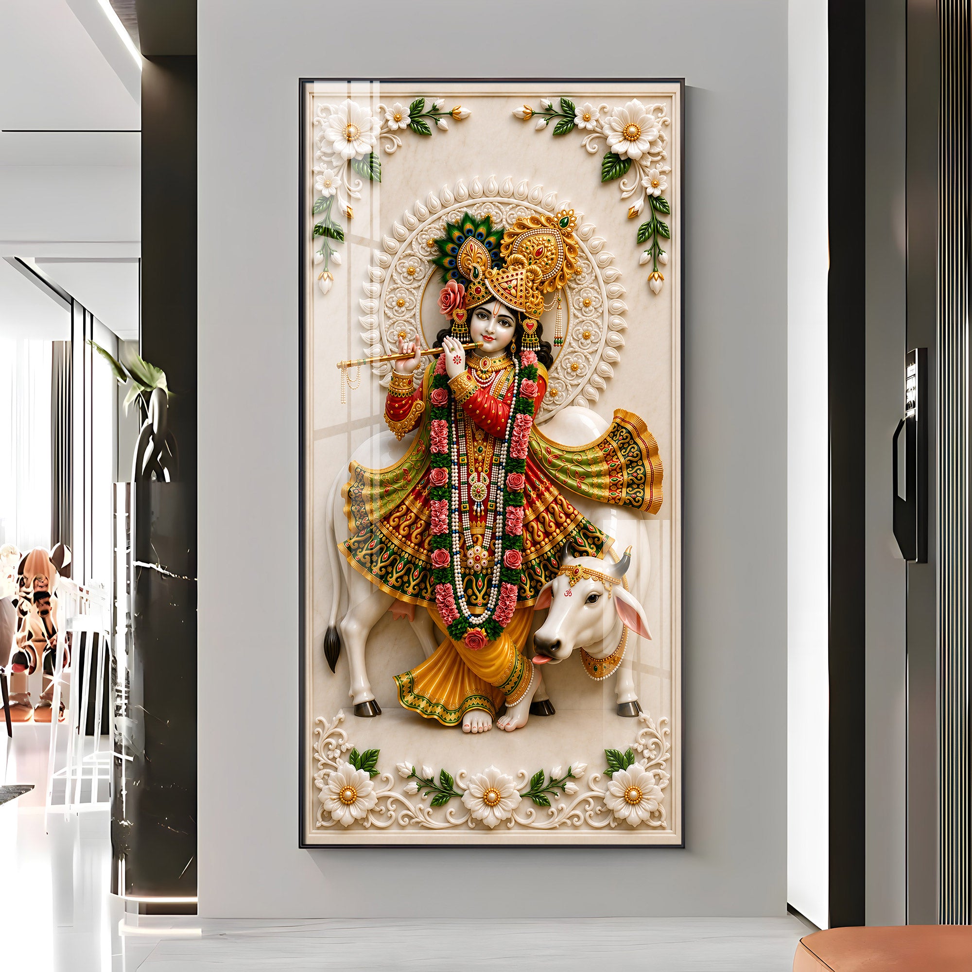 Lord Krishna Playing The Flute Premium Acrylic Vertical Wall Art