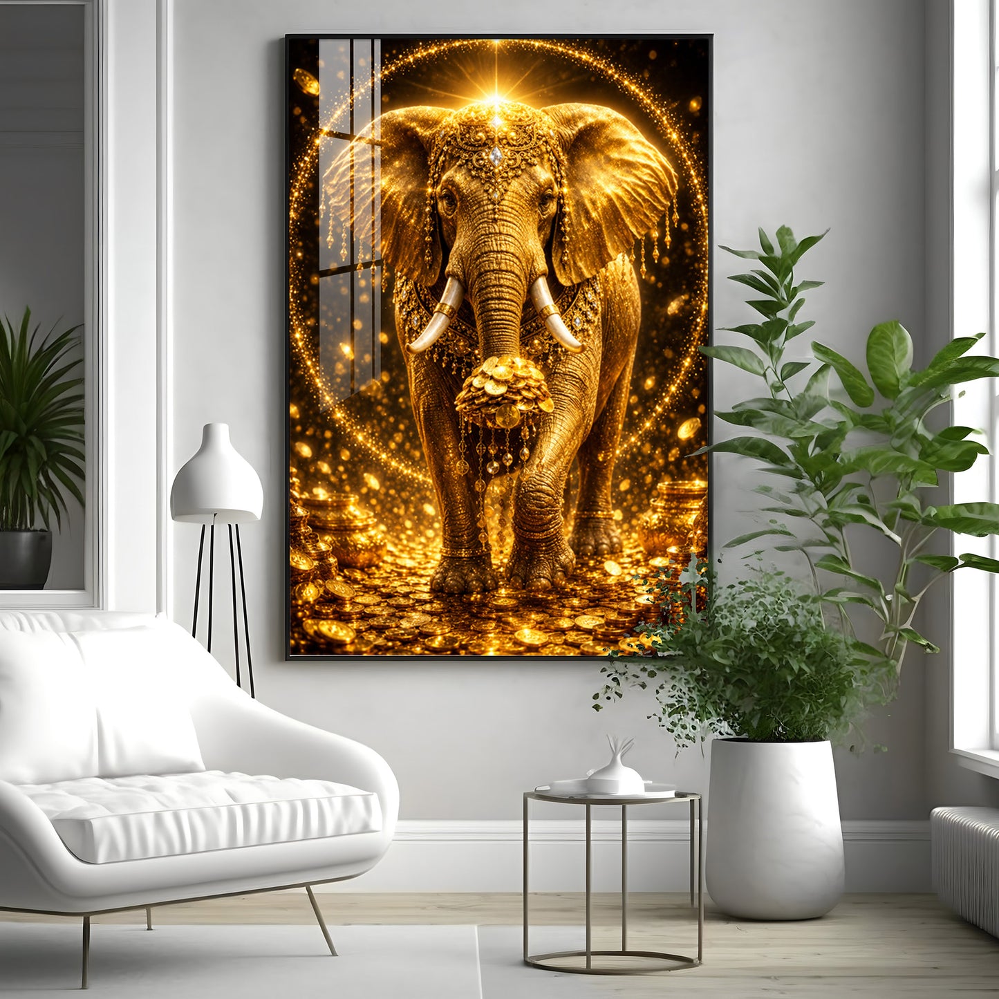 Golden Elephant Premium Acrylic Vertical Wall Art