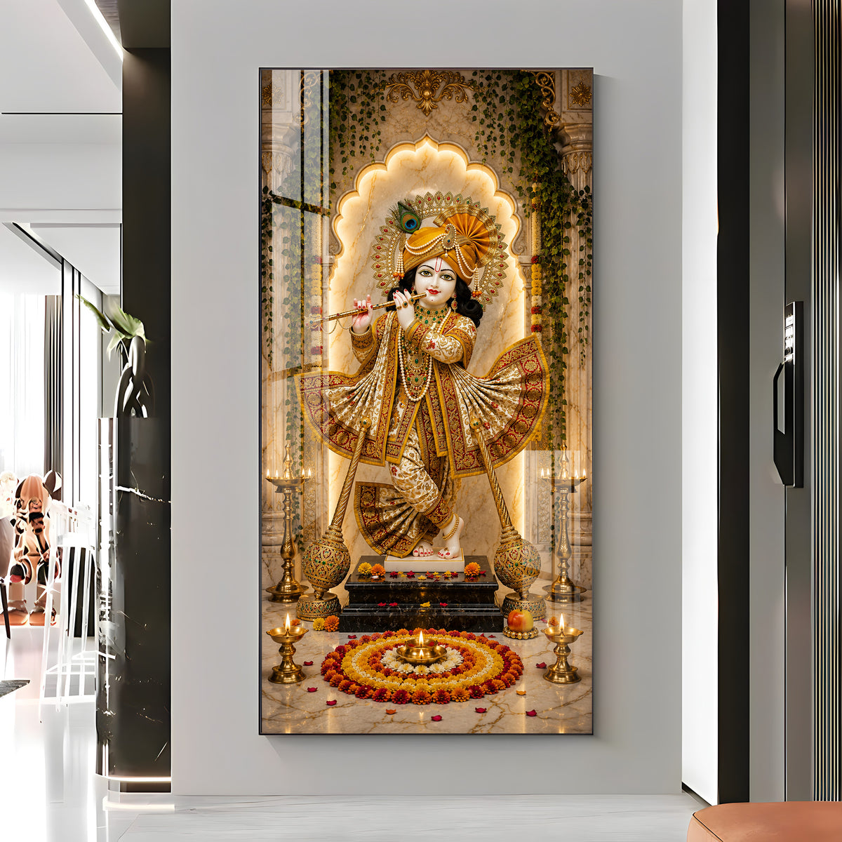 Lord Krishna Playing Flute Bansuri Premium Acrylic Vertical Wall Art