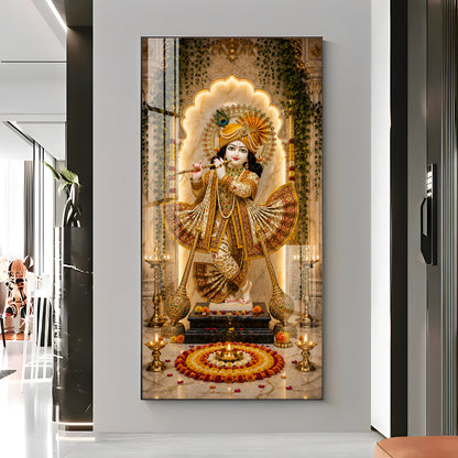 Lord Krishna Playing Flute Bansuri Premium Acrylic Vertical Wall Art