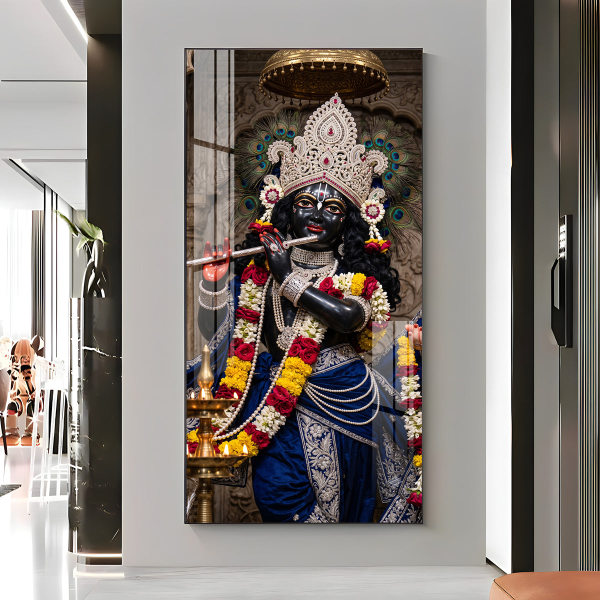 Divine Krishna in Blue Attire Premium Acrylic Vertical Wall Art