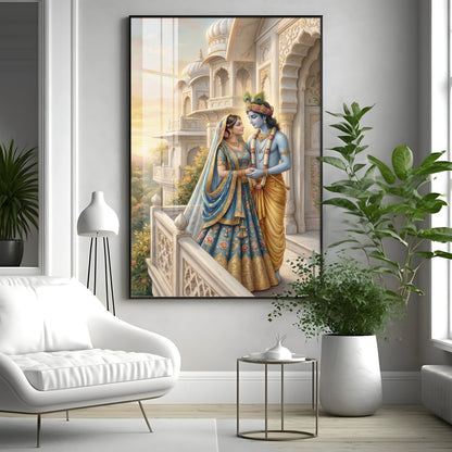 Hindu Deities Radha and Krishna Premium Acrylic Vertical Wall Art