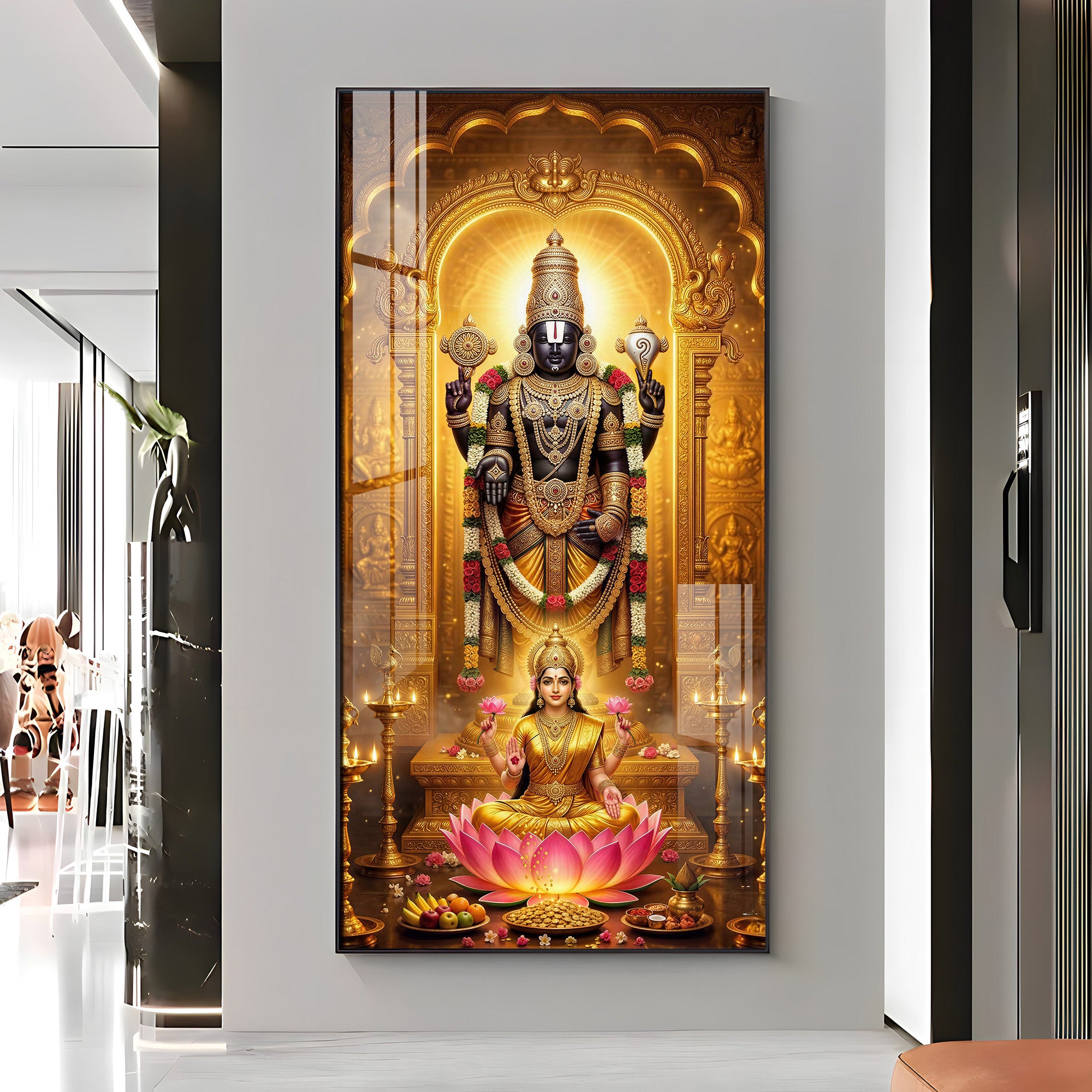 Lord Narayan With Goddess Lakshmi Premium Acrylic Vertical Wall Art