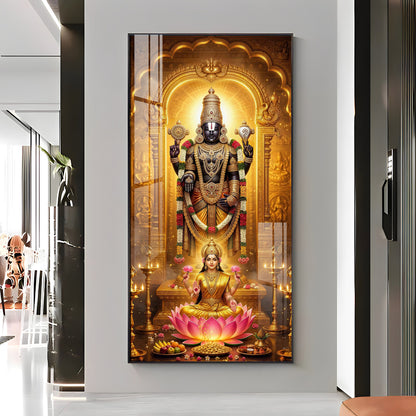 Lord Narayan With Goddess Lakshmi Premium Acrylic Vertical Wall Art