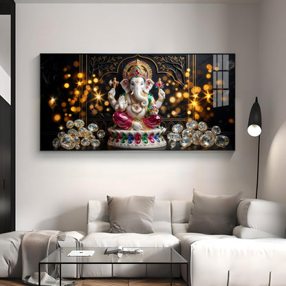 Diamond Ganesh Elegance Premium Acrylic Horizontal Wall Art