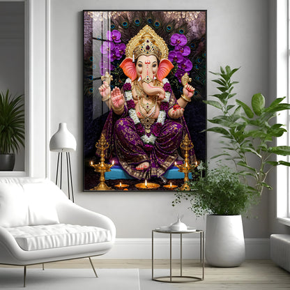 Hindu God Ganpati Bappa Premium Acrylic Vertical Wall Art