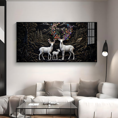 Family of Deer With Colorful Antlers Premium Acrylic Horizontal Wall Art