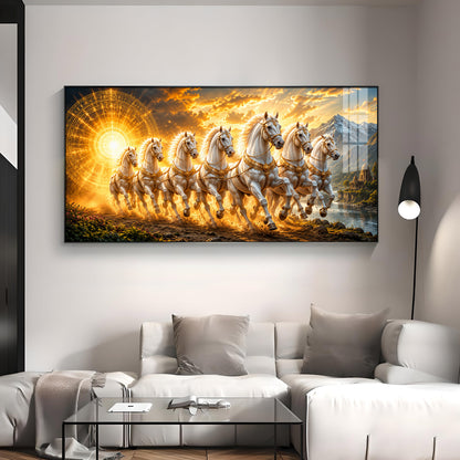 Seven White Horses Premium Acrylic Horizontal Wall Art