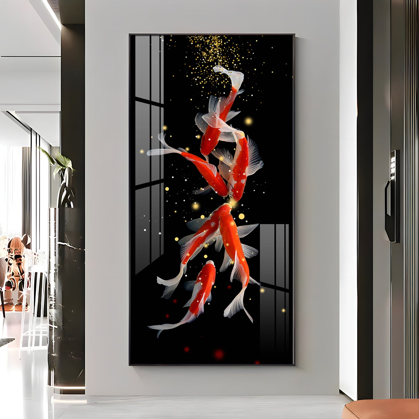 Red & White Koi Fish Premium Acrylic Vertical Wall Art