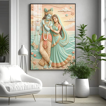 Hindu God Radha Krishna Premium Acrylic Vertical Wall Art