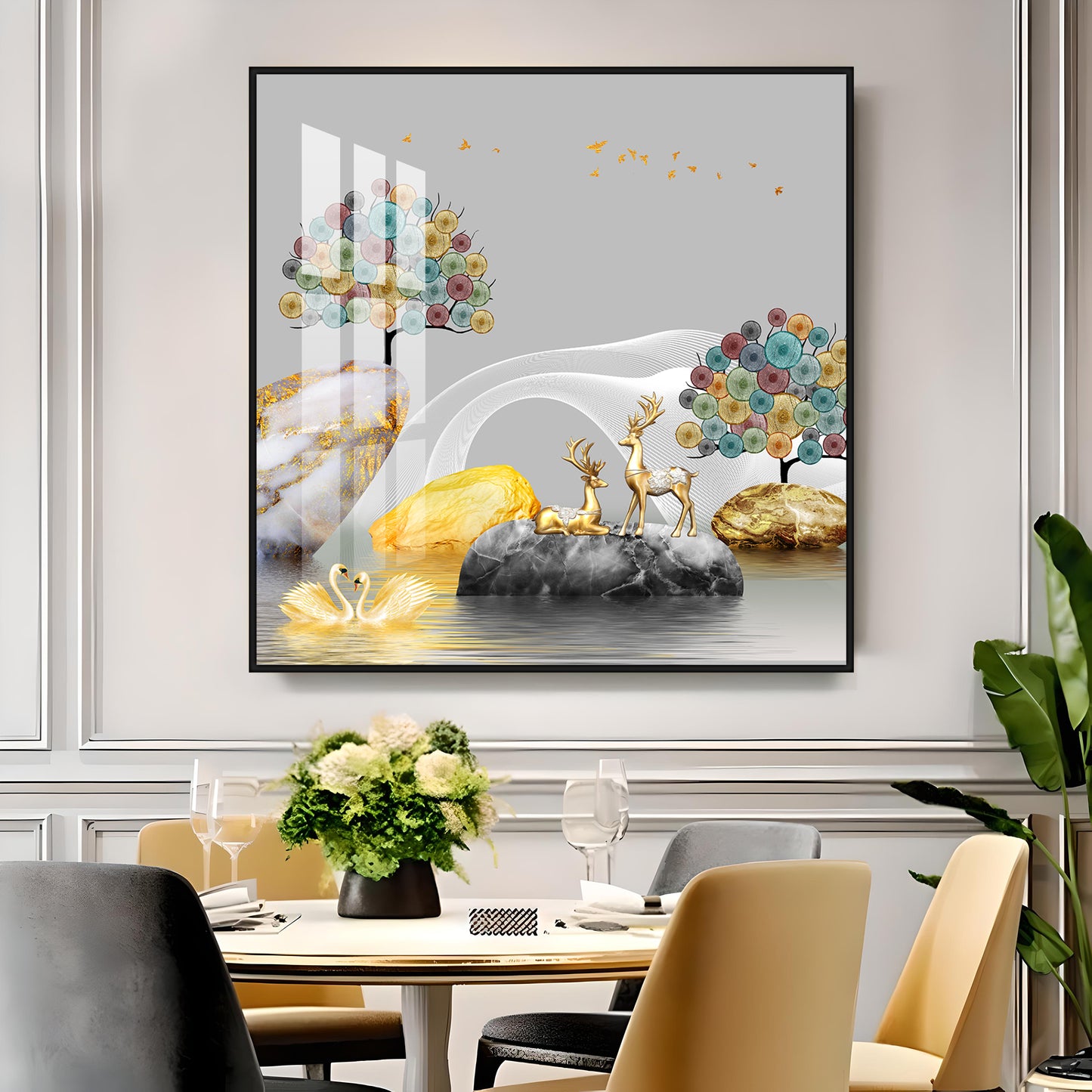 Couple Of Deer & Swan Premium Acrylic Square Wall Art
