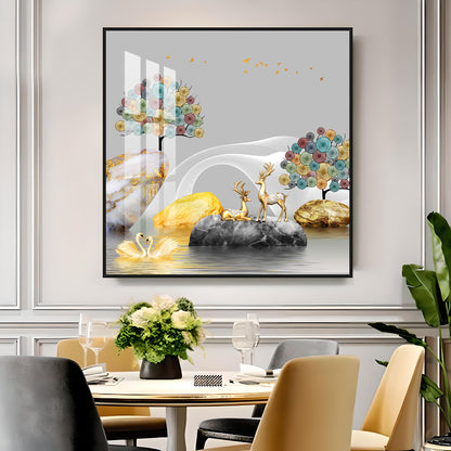 Couple Of Deer & Swan Premium Acrylic Square Wall Art