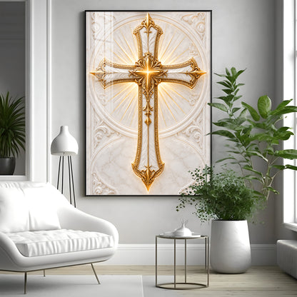 Golden Holy Cross Premium Acrylic Vertical Wall Art
