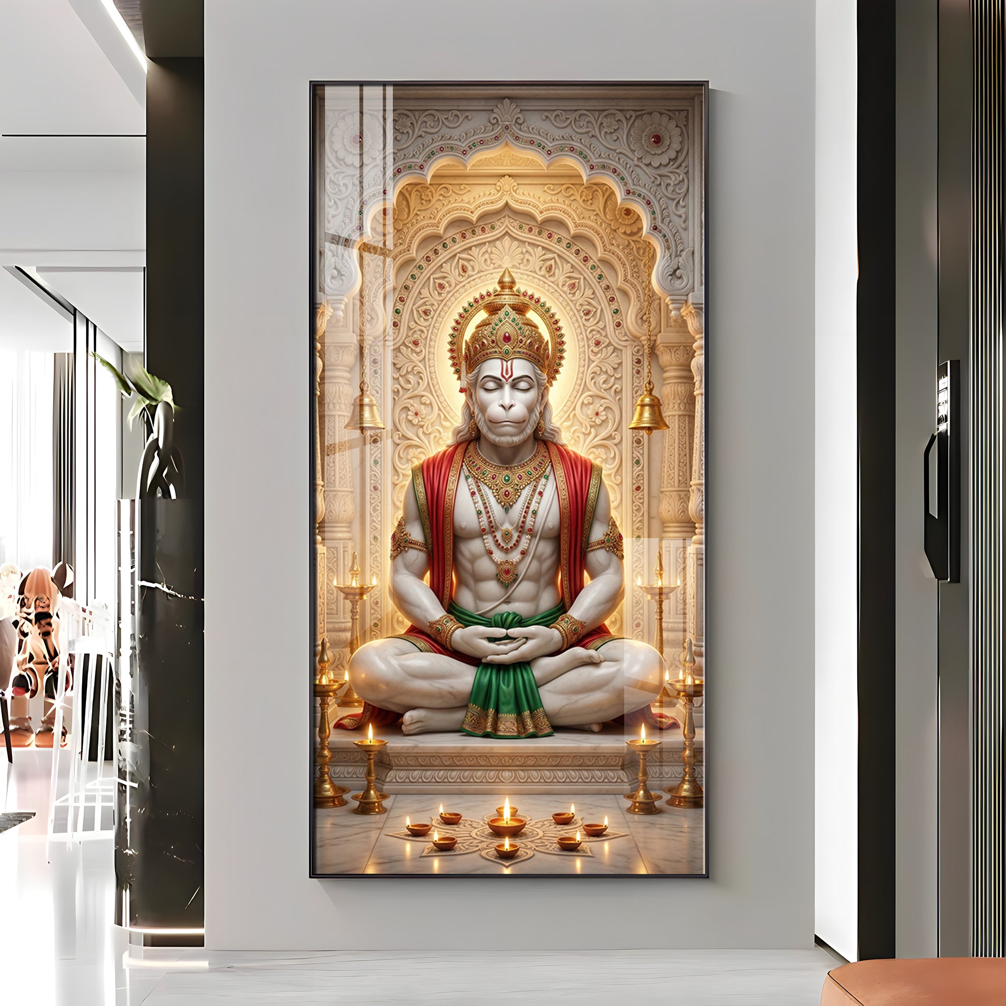 Hanuman's Divine Sanctuary Premium Acrylic Vertical Wall Art