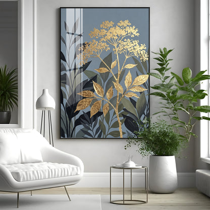 Republic Midnight Blue Botanical Leaves Premium Acrylic Vertical Wall Art