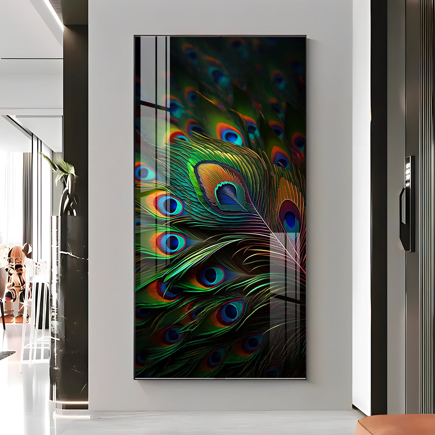 Peacock Feathers Premium Acrylic Vertical Wall Art