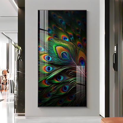 Peacock Feathers Premium Acrylic Vertical Wall Art