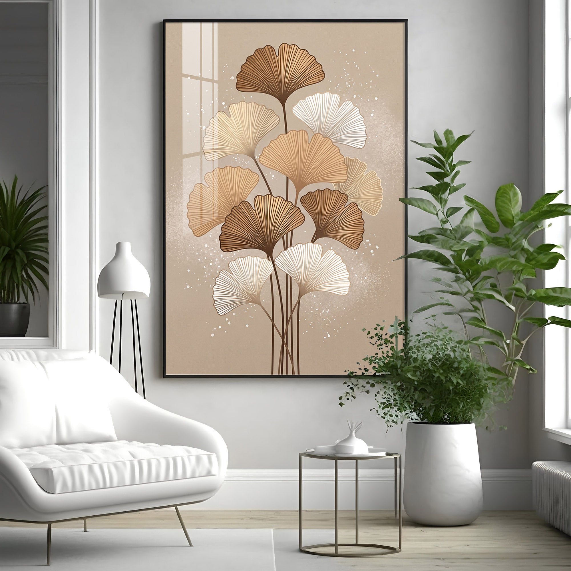 Ginkgo Biloba Line Art Premium Acrylic Vertical Wall Art