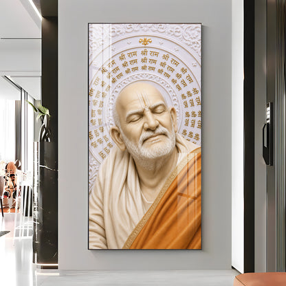 Neem Karoli Baba With Ram Mantra Premium Acrylic Vertical Wall Art