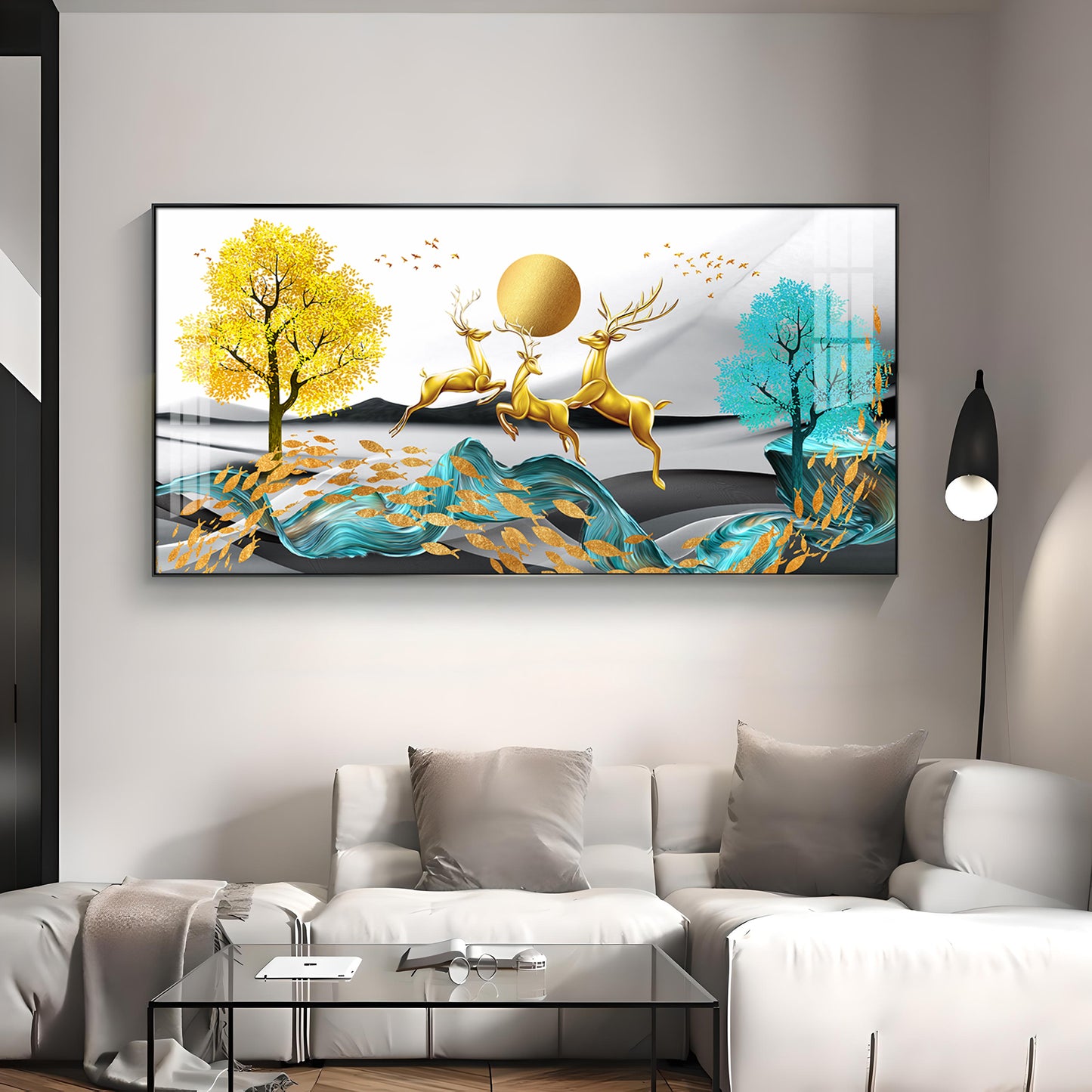 Golden Deer Themed Premium Acrylic Horizontal Wall Art