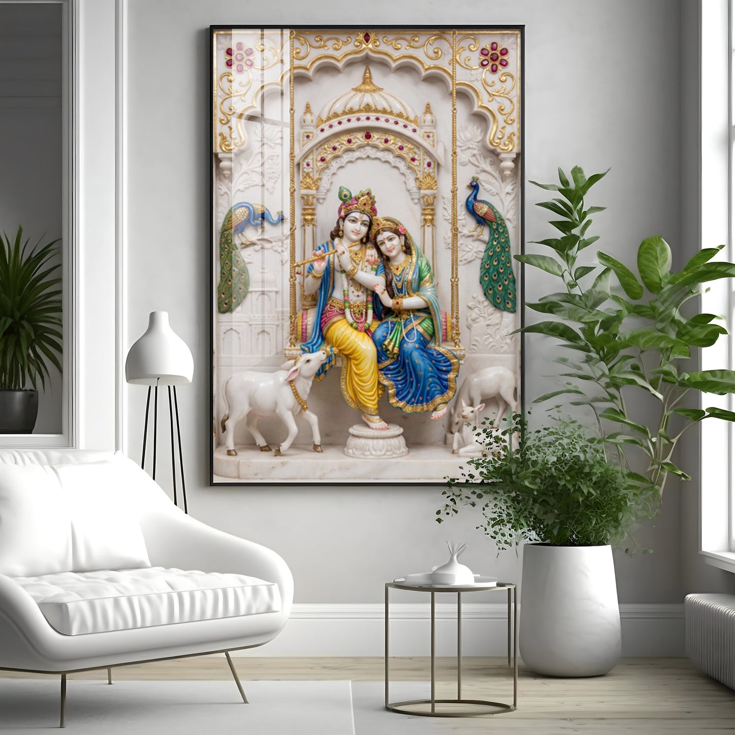 Radha Krishna With Grace Of Love Premium Acrylic Vertical Wall Art