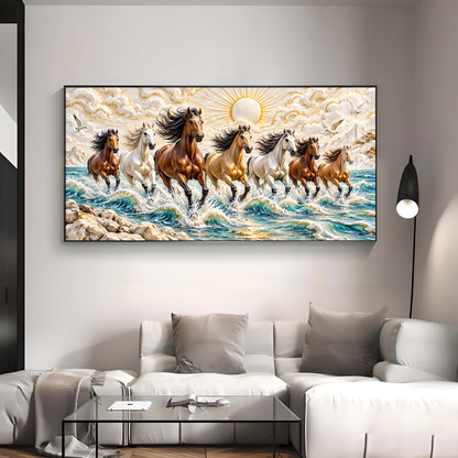 Seven Running Horses in Sea Premium Acrylic Horizontal Wall Art