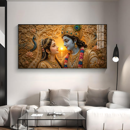 Shri Radha Krishna Gazing Intimately Premium Acrylic Horizontal Wall Art
