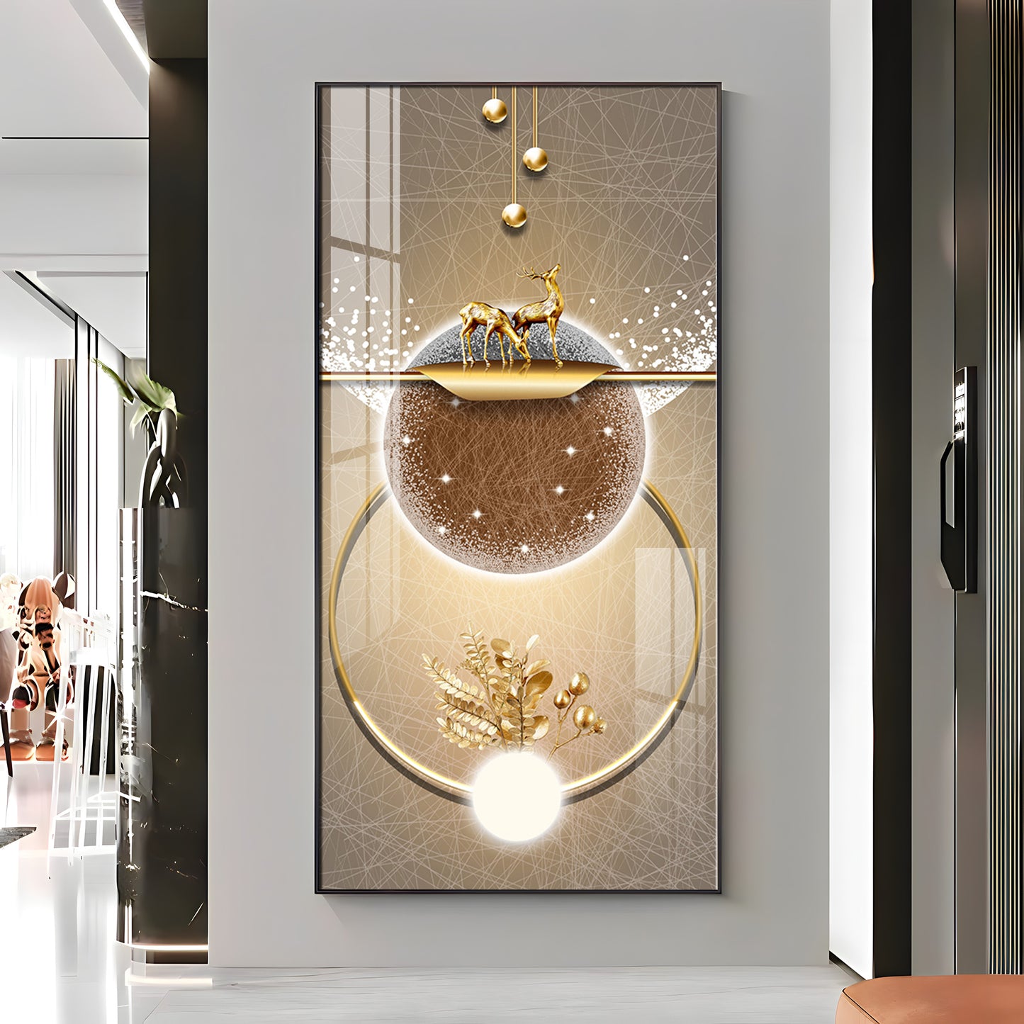 Golden Elegance Hallway Premium Acrylic Vertical Wall Art