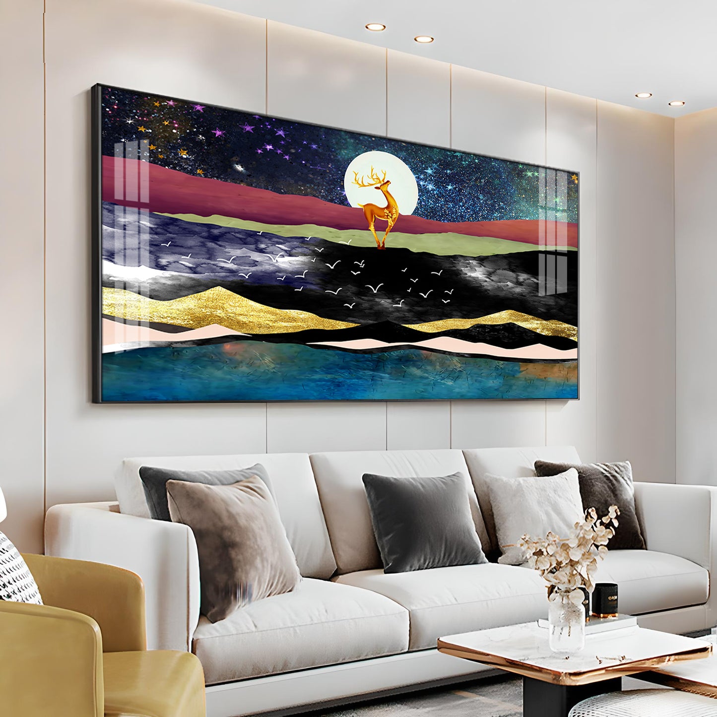 Deer In Glittering Mountainous Premium Acrylic Horizontal Wall Art