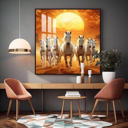 Seven White Horses Premium Acrylic Square Wall Art
