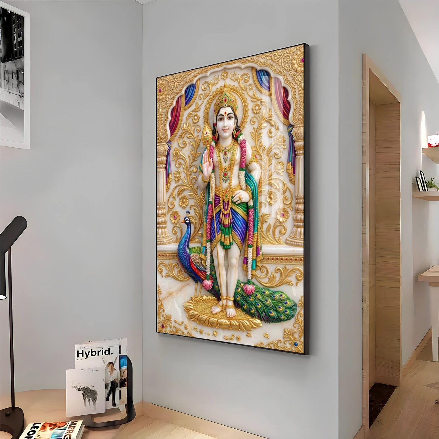 Lord Murugan With Peacock Premium Acrylic Vertical Wall Art