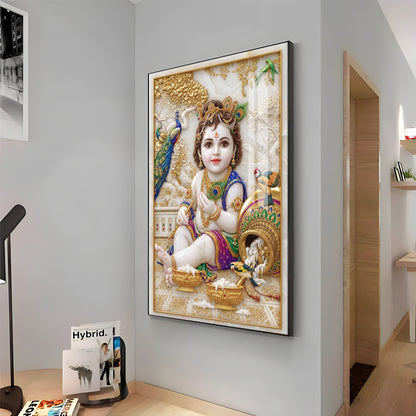 Divine Little Kanha Ji Premium Acrylic Vertical Wall Art