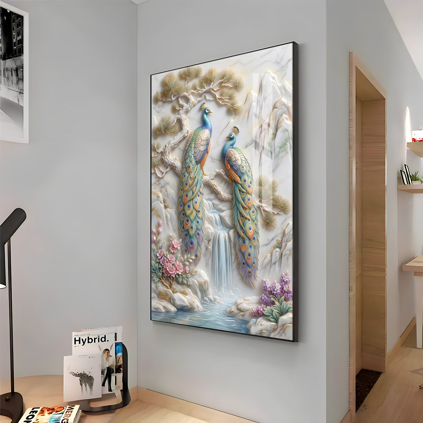 Amazing Two Peacocks Premium Acrylic Vertical Wall Art