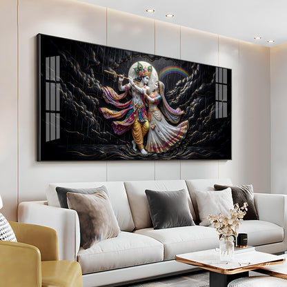 Radha Krishna High Contrast Black Backdrop Premium Acrylic Horizontal Wall Art