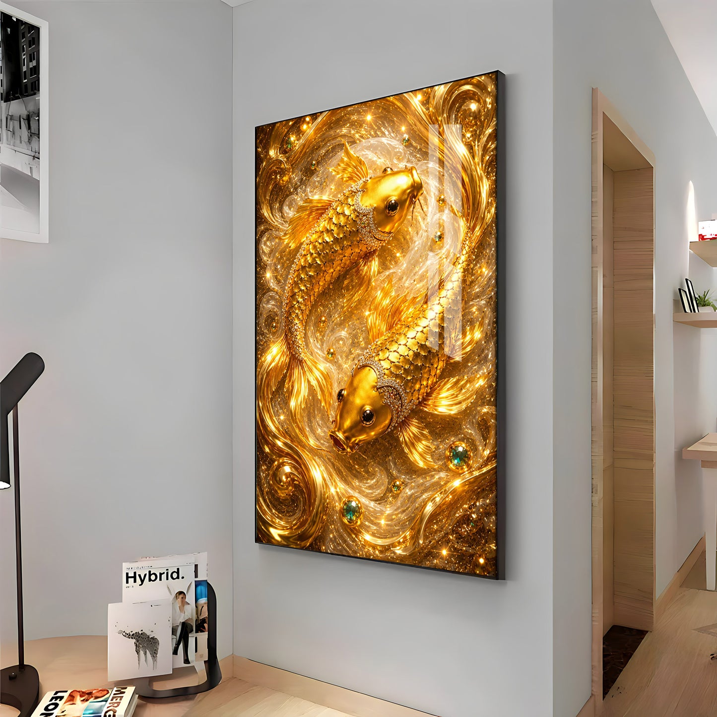 Golden Koi Fish Pair Premium Acrylic Vertical Wall Art