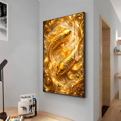 Golden Koi Fish Pair Premium Acrylic Vertical Wall Art