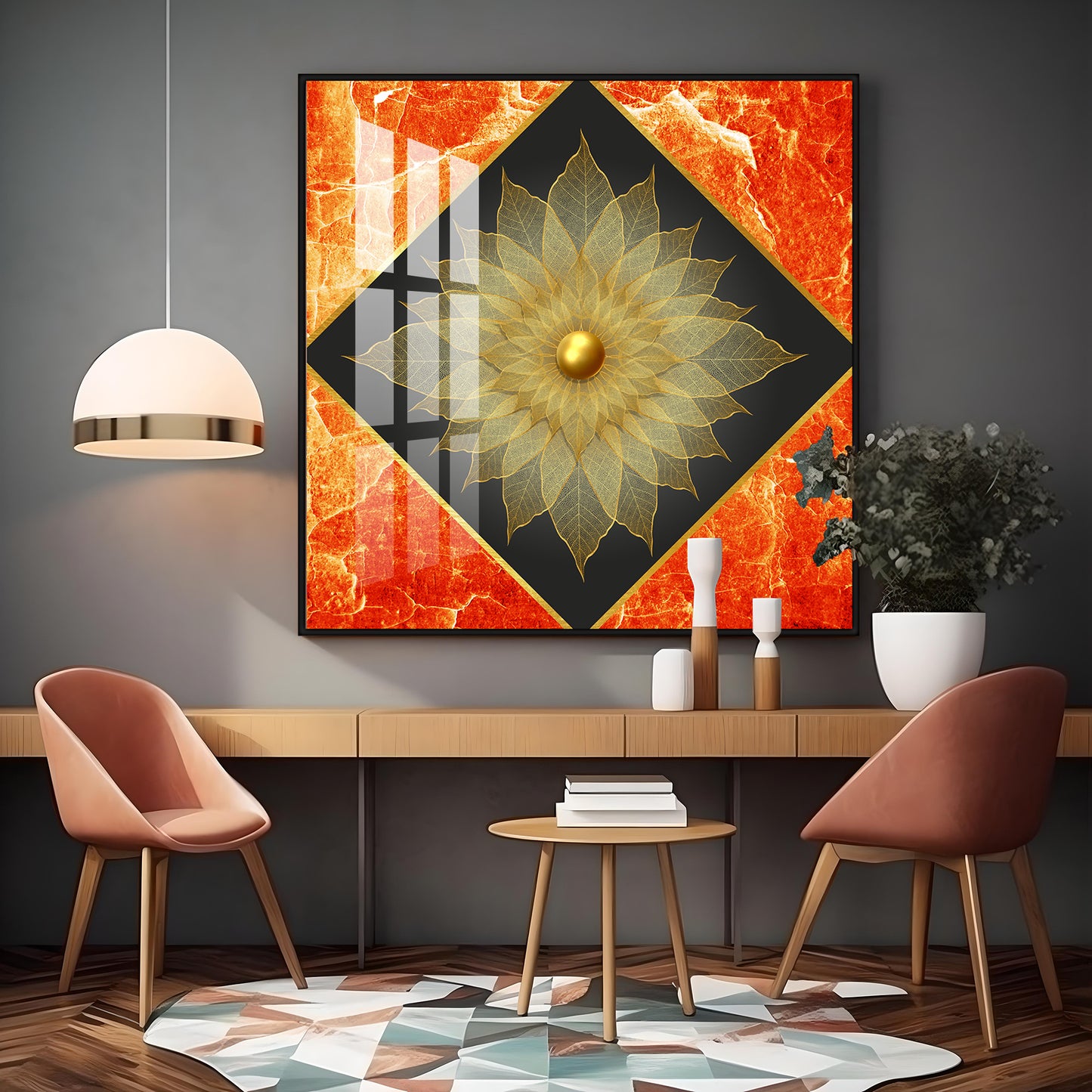 Gold Petal Flower Premium Acrylic Square Wall Art