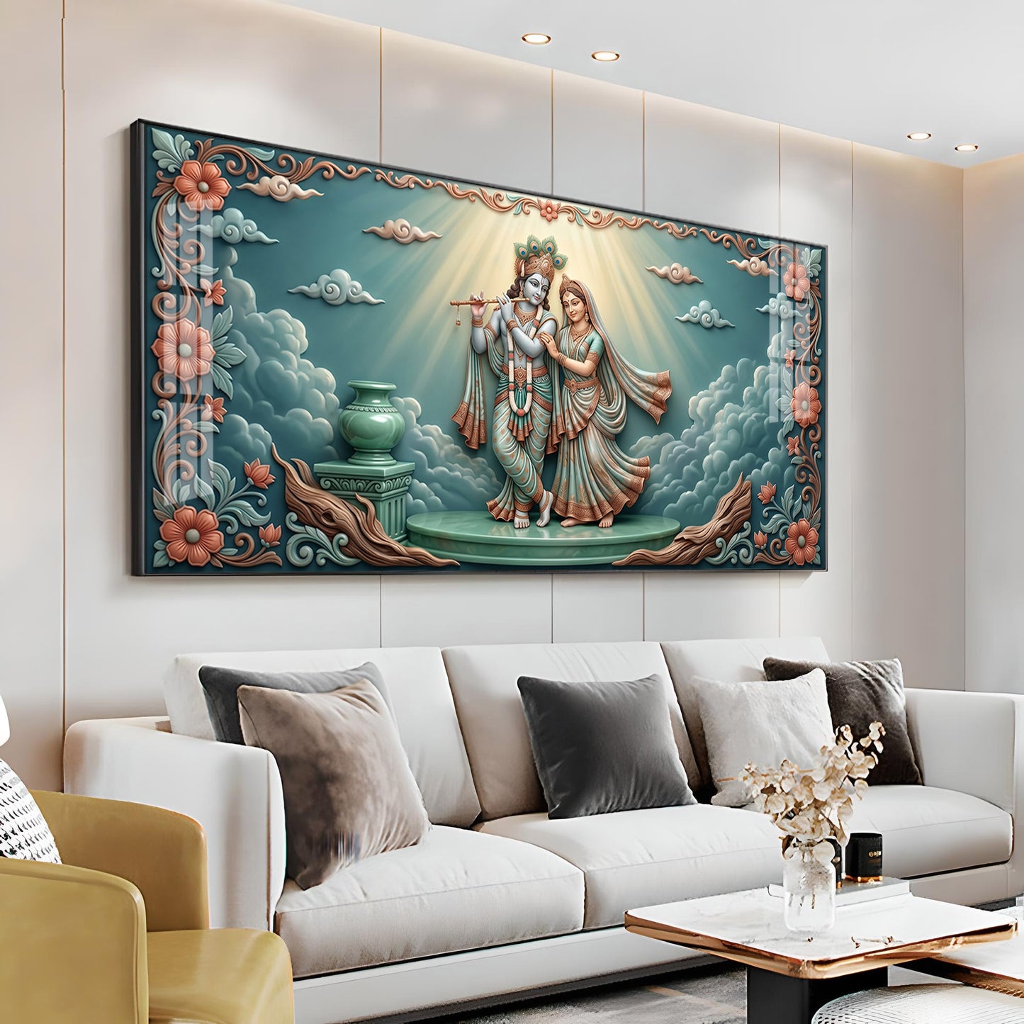 Radha Krishna In A Devotional Pose Premium Acrylic Horizontal Wall Art