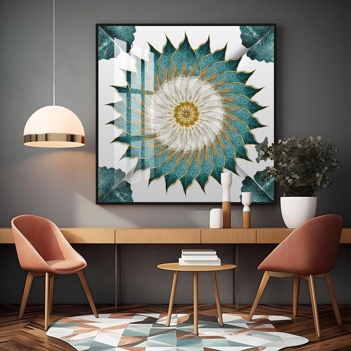 Leaf Rangoli Premium Acrylic Square Wall Art