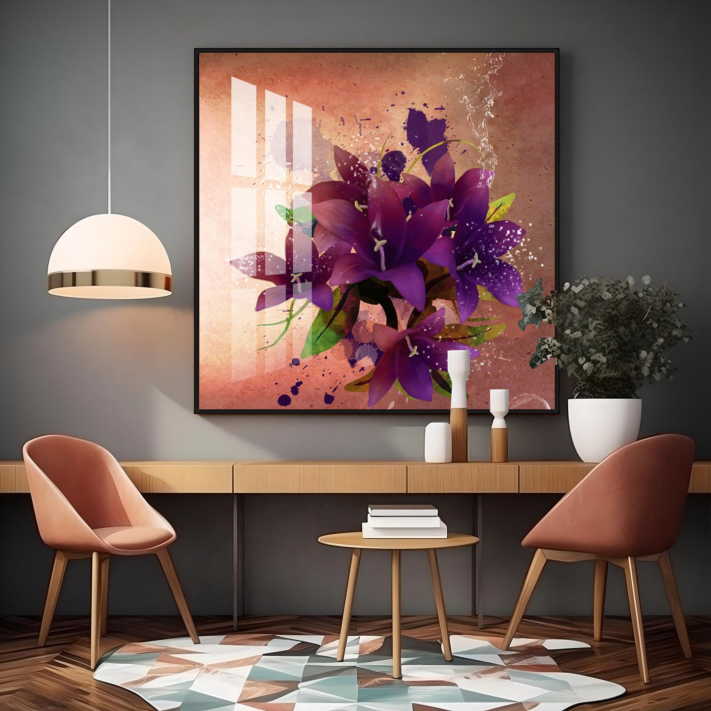 Purple Flowers Premium Acrylic Square Wall Art