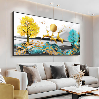 Golden Deer Themed Premium Acrylic Horizontal Wall Art