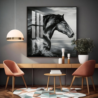 Wild Black Horse Premium Acrylic Square Wall Art