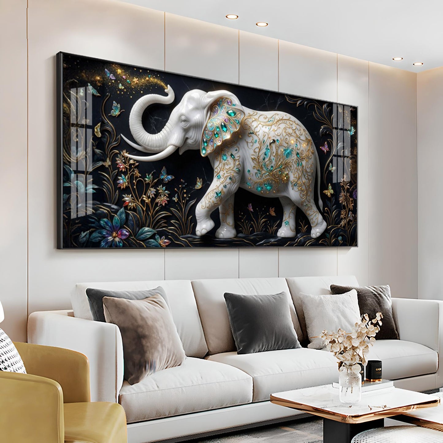 Emerald Elegance Elephant Premium Acrylic Horizontal Wall Art