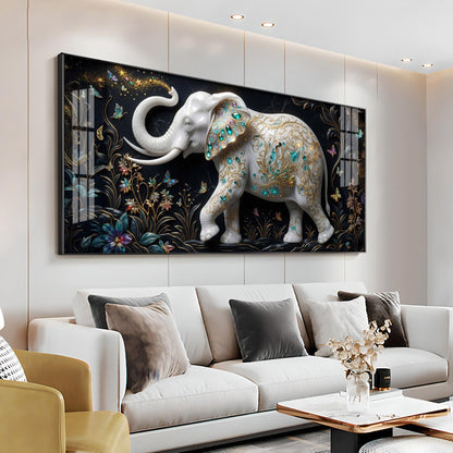 Emerald Elegance Elephant Premium Acrylic Horizontal Wall Art