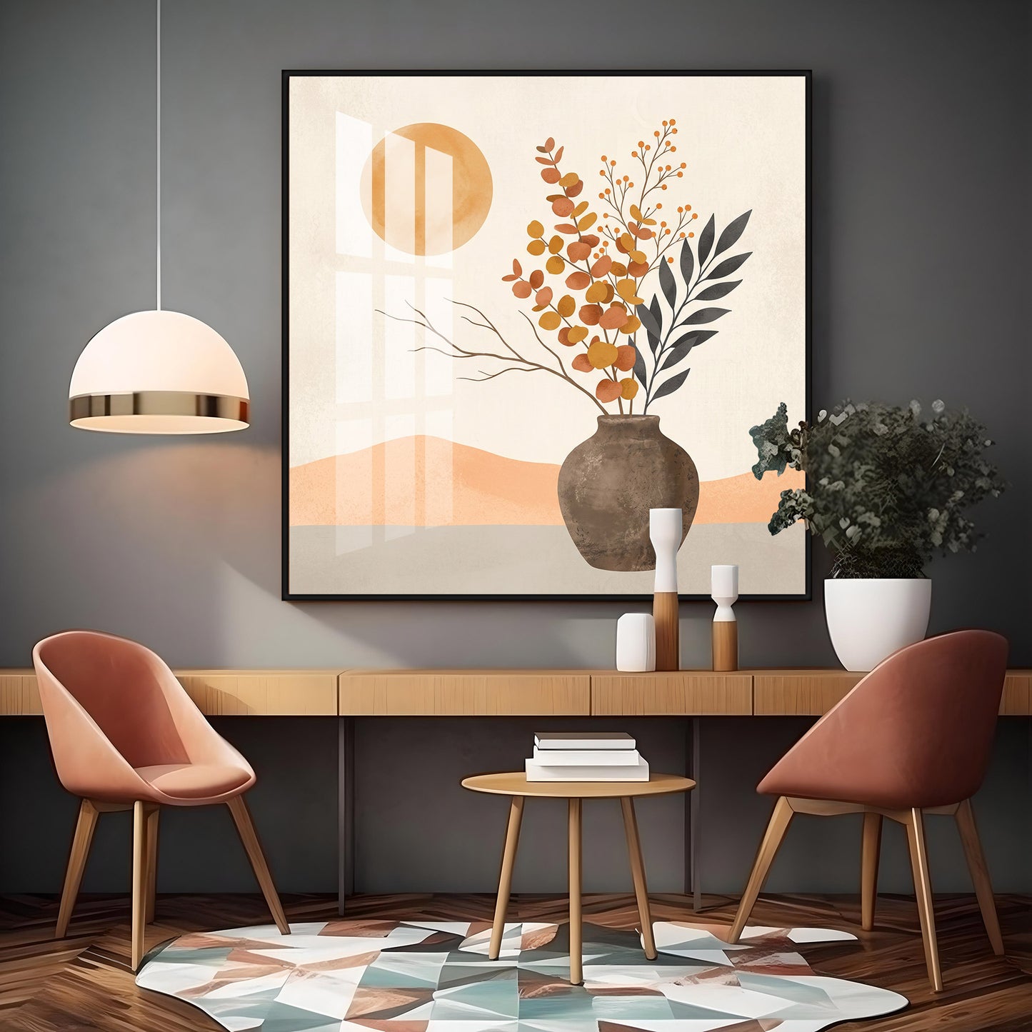 Vase Holding Leaves & Branches Premium Acrylic Square Wall Art